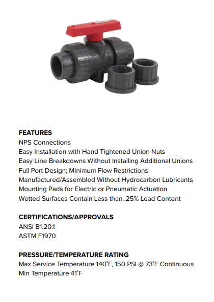 Tru-Union PVC SCH 80 Ball Valve